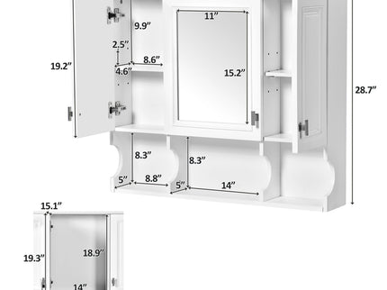 Wall Mounted Bathroom Medicine Wall Cabinet With Mirror & Open Shelves