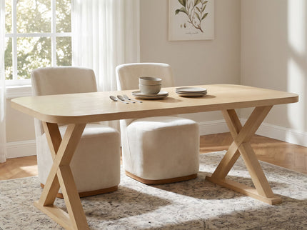 Dining Table With X-Shaped Legs, Rectangular Indoor - Natural