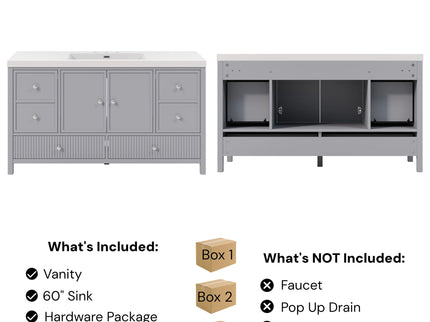 Bathroom Vanity With Separate Sink, Soft Close Doors And 4 Drawers
