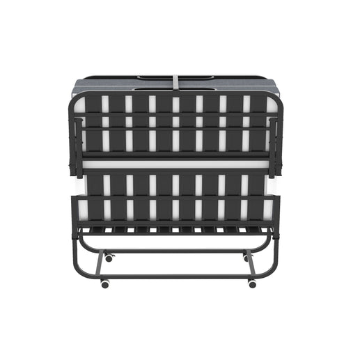 Twin Wide Folding Bed For Tall People, Extra Long & Wide Rollaway With Memory Foam, Heavy-Duty - Black
