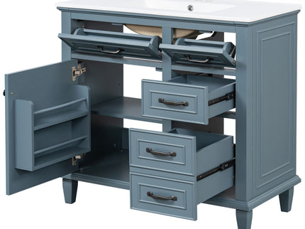 Modern Bathroom Vanity With Sink Top, Flip Drawers, Adjustable Shelf