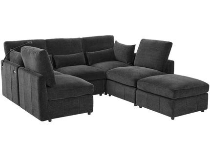 Modern Modular U-Shaped Sofa Bed With Movable Ottoman, USB Ports, Phone Holder