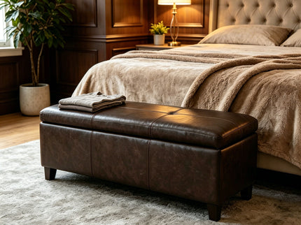 Rectangle Storage Ottoman Bench For Living Room - Brown