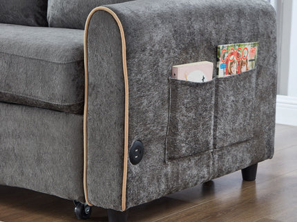Pull Out Sofa Bed With Adjustable 3 Position Backrest, USB Charging Ports, Side Pockets