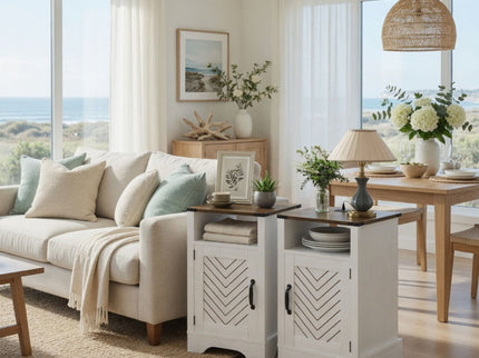Farmhouse Nightstand With Charging Station & Storage