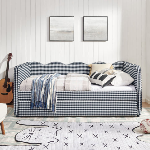 Gingham Daybed With USB Charging Port, Wave-Shaped Design
