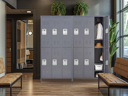6 Door Lockers With Lock For Employees, Storage Cabinet For Home, Gym, Office, School, Garage - Gray