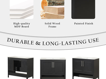 36" Bathroom Vanity With Sink, Frame Cabinet With Doors And Drawers - Black
