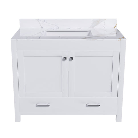 43" Bathroom Vanity, Multi Functional Cabinet With Doors And Drawer - White