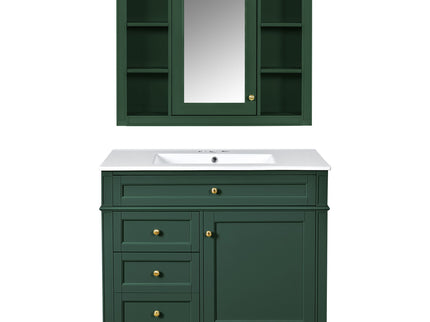 Bathroom Vanity With Mirror Cabinet, Single Sink With 2 Soft Closing Doors And 4 Drawers