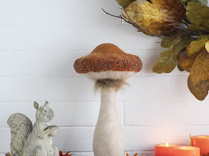 Mushroom Holiday Ornament, For Harvest Festival Fall Festival & Thanksgiving Table Decorations (Set of 2) - Beige / Orange