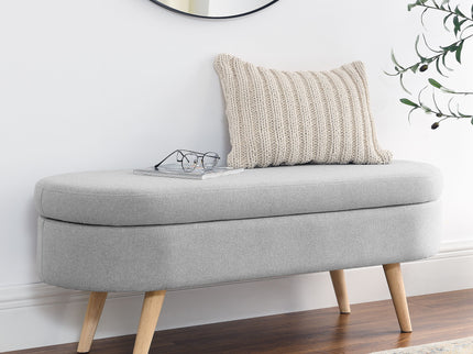 Ottoman Oval Storage Bench With Rubber Wood Legs Linen - Gray