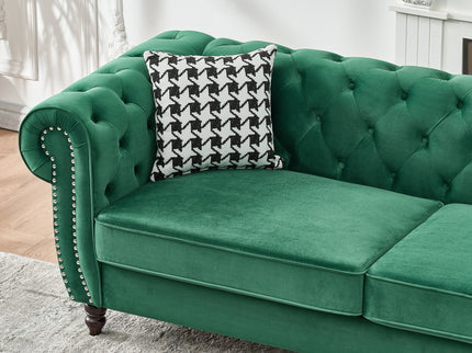 Chesterfield Fabric Sofa With Roll Armrest And Nailhead, Mid Century 2 Seater Couch