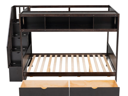 Bunk Bed With Shelfs, Storage Staircase And 2 Drawers
