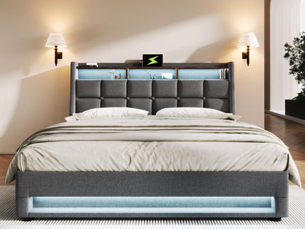 Upholstered Platform Bed With A Hydraulic Storage System, LED And USB Charging (Without Mattress)