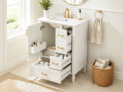 Modern Bathroom Vanity With Sink, Soft Close Doors, 3 Drawers