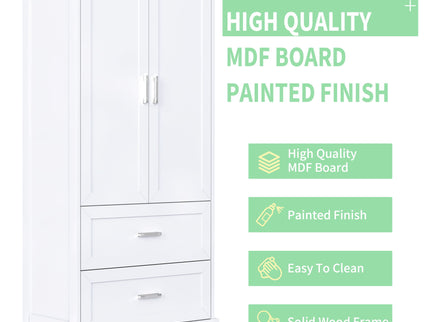 Tall Bathroom Storage Cabinet With 2 Doors And Drawers, Adjustable Shelf