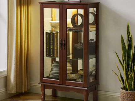 Curio Cabinet Lighted Curio Diapaly Cabinet With Adjustable Shelves And Mirrored Back Panel, Tempered Glass Doors (3 Tier), (E26 Light Bulb Not Included)
