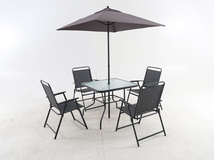 Outdoor Patio Dining Set For 4 People, Metal Patio Furniture Table And Chair Set With Umbrella - Black