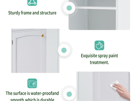 Tall Bathroom Storage Cabinet With Glass Doors, Free-Standing, Two Drawers, And Adjustable Shelves, Board, Painted Perfect For Displaying Your Favorite Items