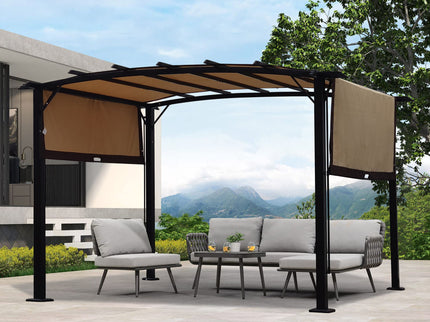 Outdoor Patio Pergola Gazebo - Steel Frame Sun Shelter With Retractable Canopy