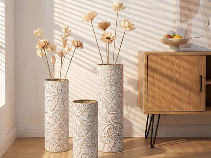 Floor Vases, Tall Home Decor Vases (Set of 3) - White / Gold