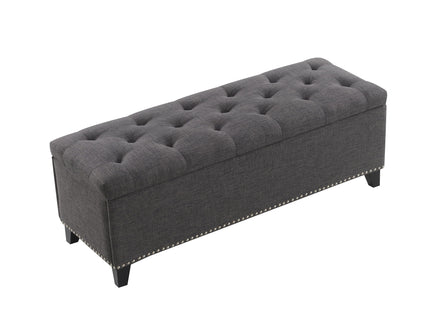 Button-Tufted Storage Ottoman With Safety Close Hinge