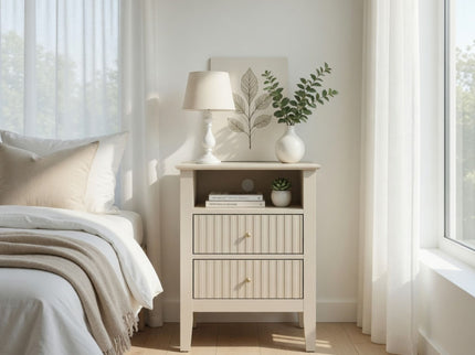 Fluted Nightstand With 2 Drawers