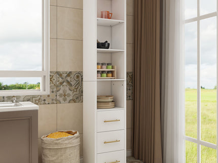 Rectangular Side Storage Cabinet With 3 Drawers For Bedroom - White