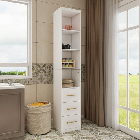 Rectangular Side Storage Cabinet With 3 Drawers For Bedroom - White