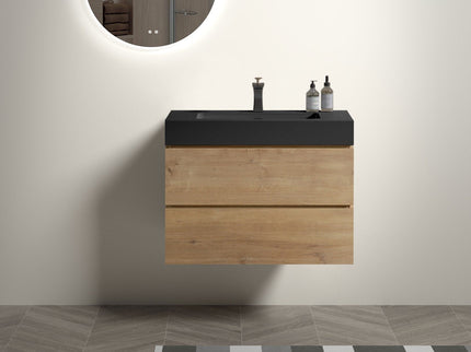 Alice - Natural Oak Bathroom Vanity With Sink, Large Storage Wall Mounted Floating Bathroom Vanity For Modern Bathroom, One-Piece Sink Basin Without Drain