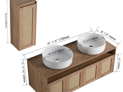 Bathroom Vanity With Art Sink And Side Cabinet, Float Mounting Design