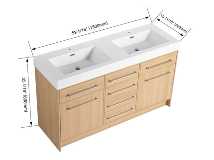 Freestanding Bathroom Vanity With Resin Sink, Soft-Closing Doors And Drawers