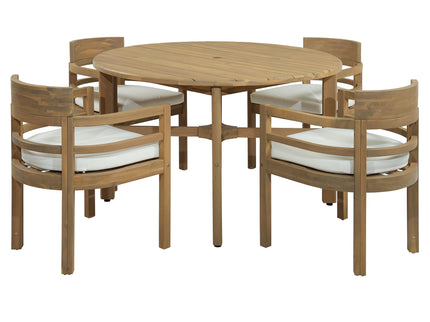 5 Piece Round Patio Table & Cushioned Armrest Chairs, Outdoor Dining Set With Umbrella Hole