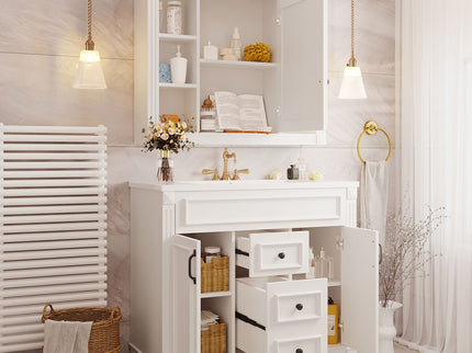 Bathroom Vanity With Top Sink, Mirror Cabinet, 2 Soft Closing Doors & 2 Drawers
