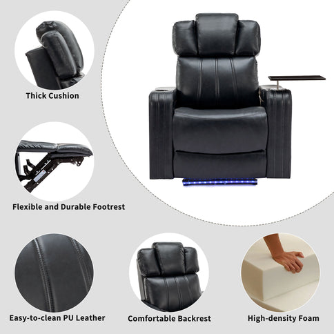 Power Recliner Theater Chair With Cooling Cup Holder, tooth Speaker, LED Lights, USB Ports