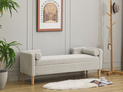 Upholstered Corduroy Flip Top Storage Bench For Living Room