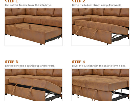 U - Shape Sectional Pull Out Bed With Console, Storage, And USB Charging