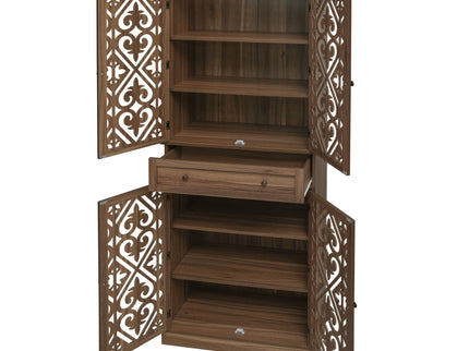 4 Door Cabinet With 1 Drawer, With 4 Adjustable Inner Shelves, Storage Cabinet