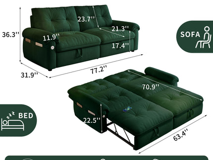 Cloud Like Convertible Sofa Bed For Living Rooms - Green