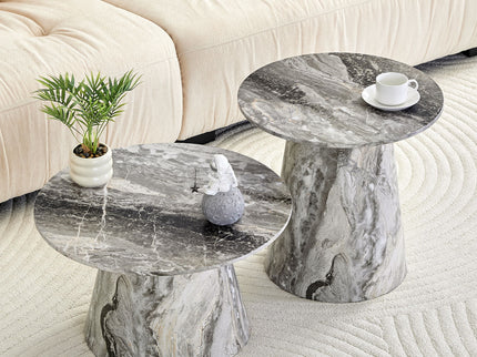 Nested Coffee Table Set, Round Design For Living Room - Gray
