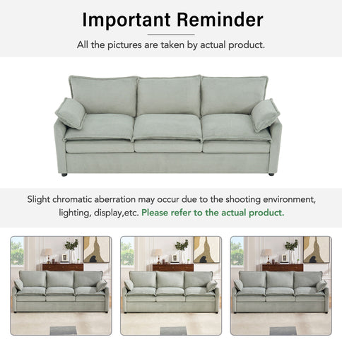 Modern 3 Seater Sofa With Side Storage Pockets For Living Room