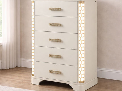 Jasmine - 5 Drawer Chest With Side LED Lightning - Beige