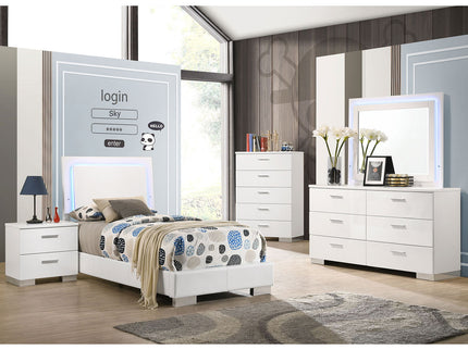 Dulcey - 5 Piece Twin Bedroom Set With LED Headboard - Gloss White