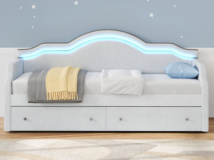 Upholstered Daybed With LED Lights And 2 Drawersme