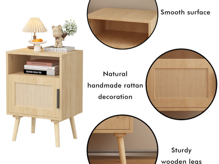 Nightstand, Side Table With Door And Open Shelf For Bedroom - Oak