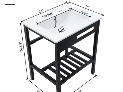 Console Sink With Legs, 24" X 18", Durable Porcela With Frame - White / Black