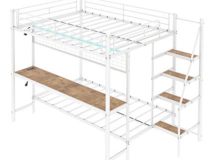 Bunk Bed With Built In Desk And LED Lighting
