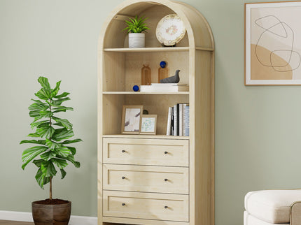 Arched Kitchen Pantry, Modern Farmhouse Wood Kitchen Storage Cabinets, Arched Storage Display Cabinet With Adjustable Shelves, Versatile Cupboard For Kitchen, Dining Room, Living Room - Natural