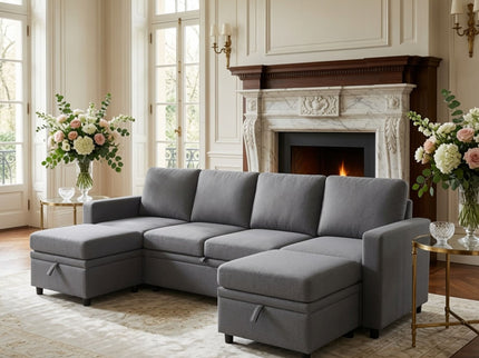 Extra Wide U - Shape Convertible Sleeper Sofa Bed With Dual Storage Ottoman